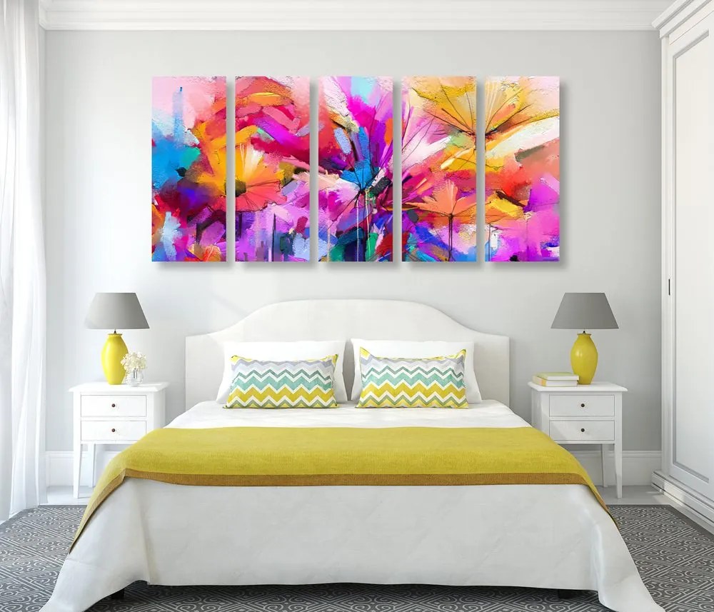 Quadri 5 pezzi – Fiori colorati astratti