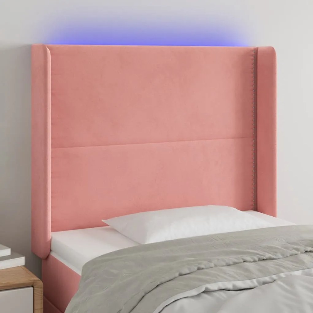 Testiera A Led Nera 93x16x118/128 Cm İn Velluto /