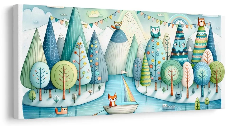 Quadro su tela – Foresta da favola con volpe e gufi