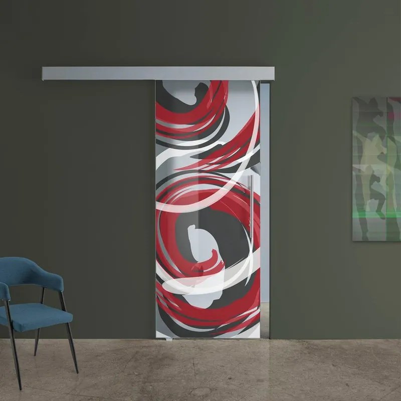 Porta scorrevole Energy in vetro, L 94 x H 215 cm, con binario Atelier argento