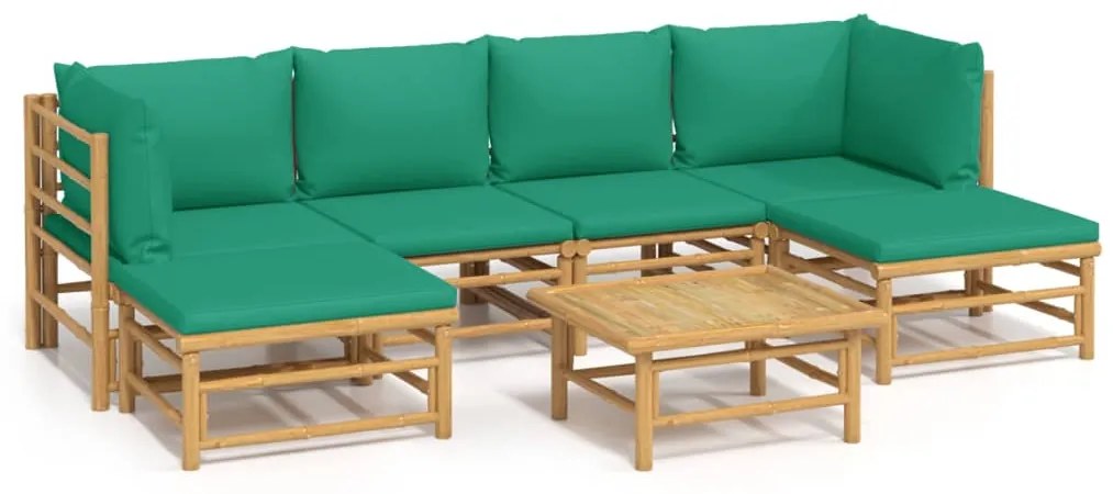 Set salotto da giardino 7pz con cuscini verdi bambù