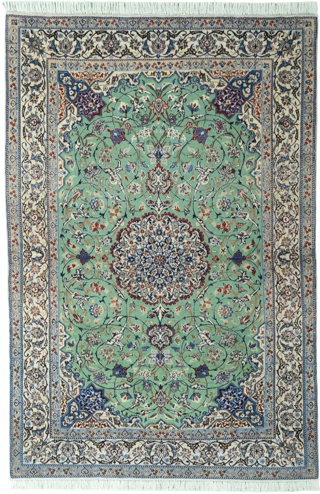 Nain Tappeto 190 x 130 Verde (Iran) Annodato A Mano