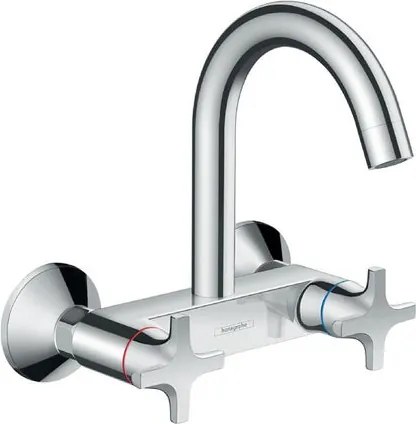 Rubinetto da cucina fisso a parete a collo di cigno Logis M32 argento cromato lucido HANSGROHE