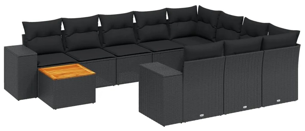 Set divani da giardino 11 pz con cuscini in polyrattan nero