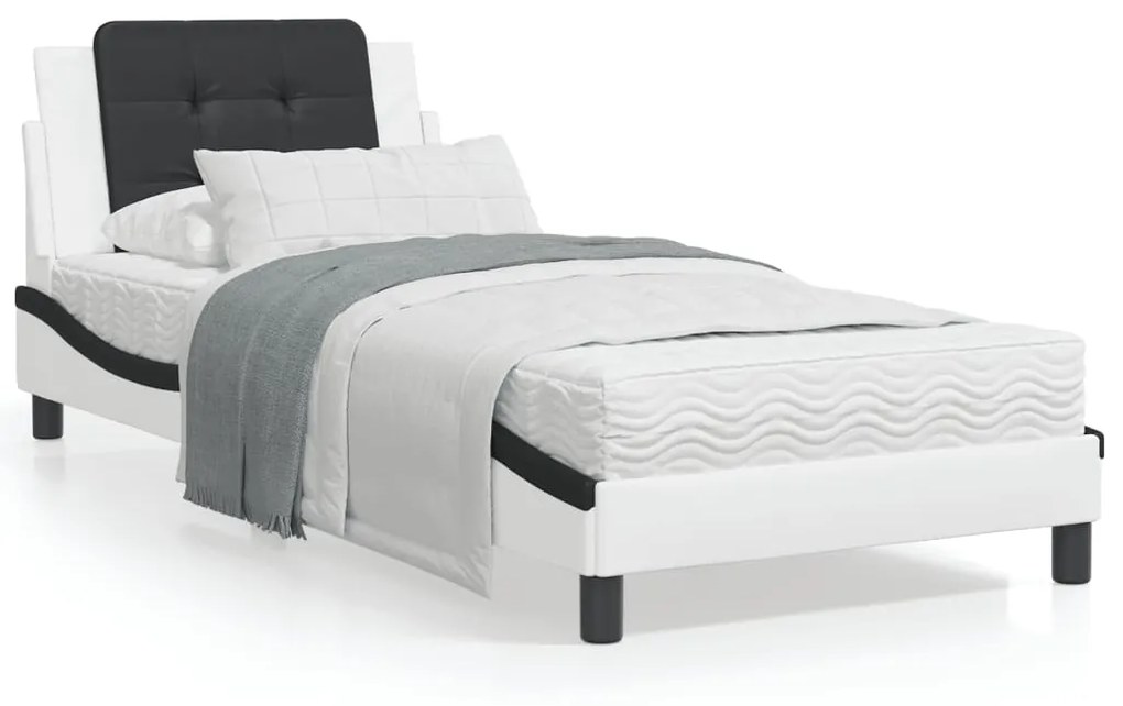 Giroletto Con Testiera Bianco E Nero 90x200 Cm İn Similpelle /