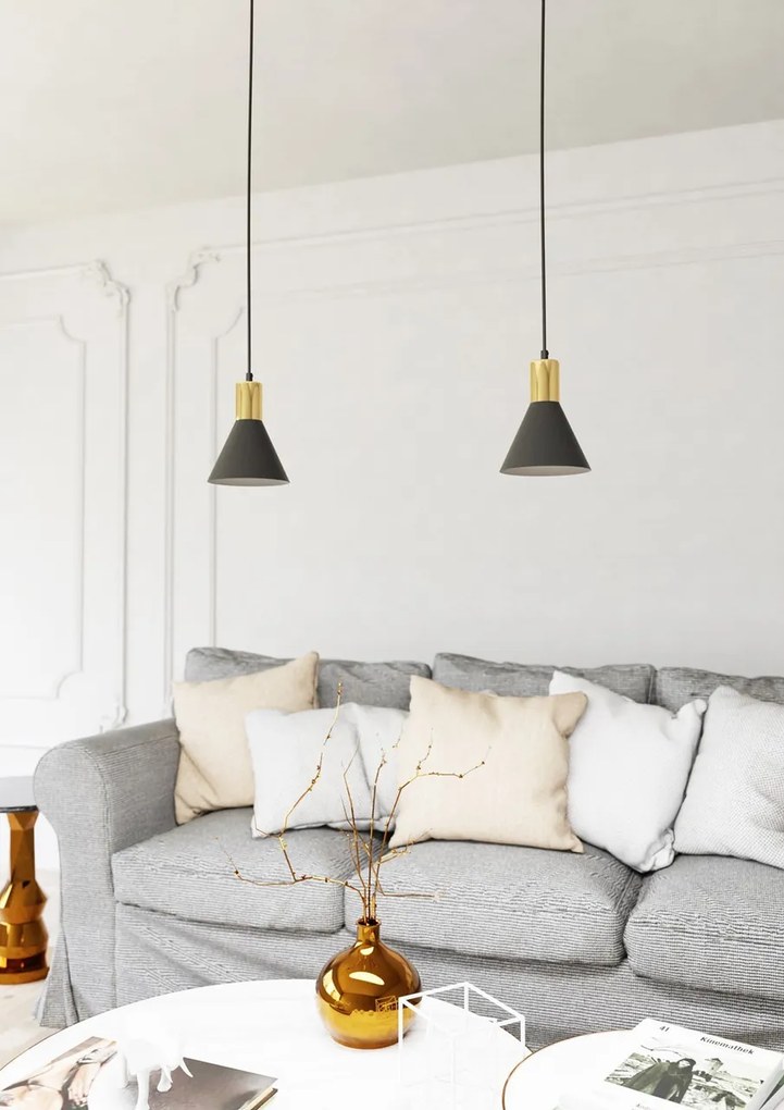 Lampada a sospensione in acciaio ROSA 1 nero/bianco e oro E14