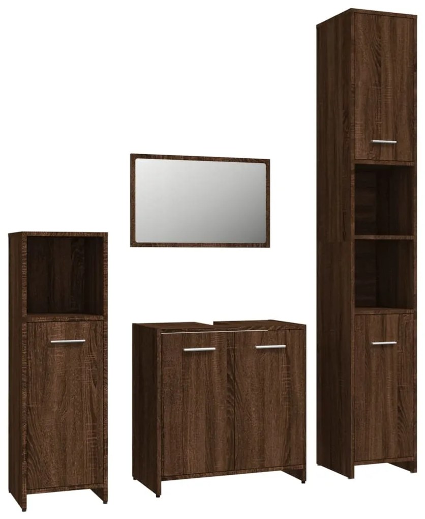 Set mobili da bagno 4 pz rovere marrone in legno multistrato