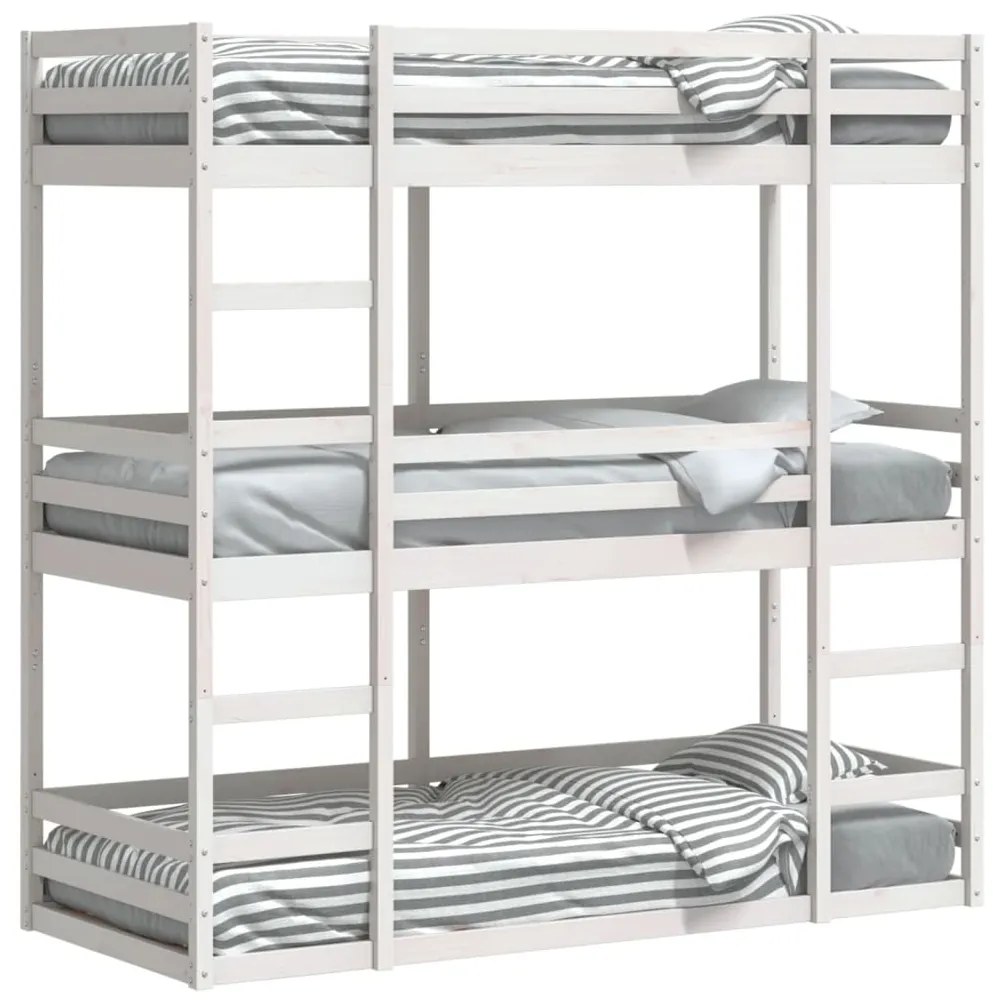 Letto a castello triplo bianco 80x200 cm legno massello di pino