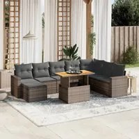 Set Divano da Giardino 9 pz con Cuscini Grigio in Polyrattan 3275629