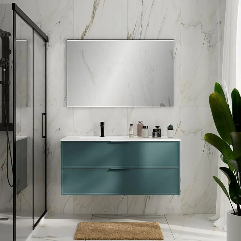 Mobile Quadra L120 H55 P45 mirto opaco laccato con lavabo in ceramica  vasca SX base con 2 cassetti a chiusura ammortizzata