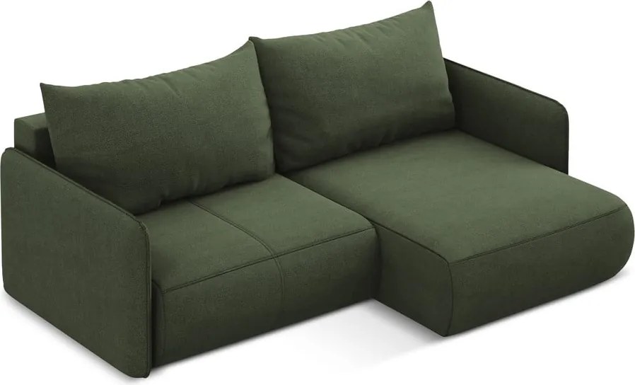 Divano angolare verde allungabile/con contenitore (con penisola a destra) Nanea – Makamii