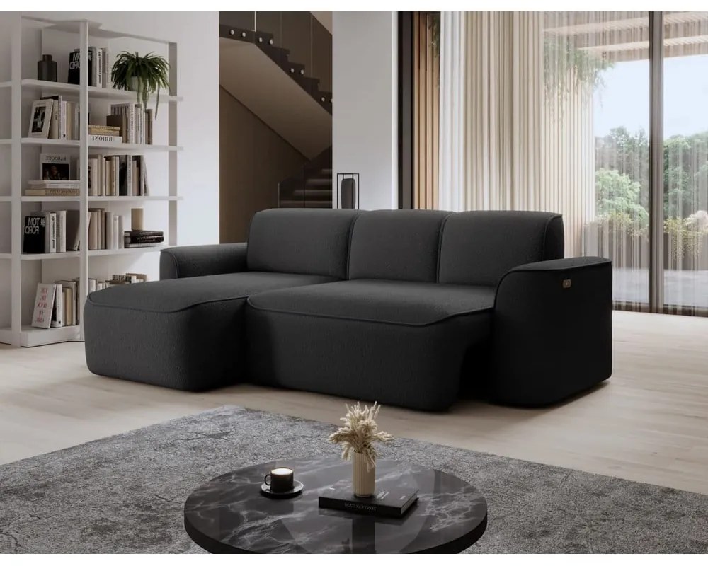 Divano angolare color antracite (con penisola a sinistra/con chaise lounge) e rivestimento in bouclé Ume – ELTAP