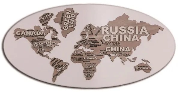 Quadro ovale Planisfero 59x119 cm figura lavorata a legni sovrapposti