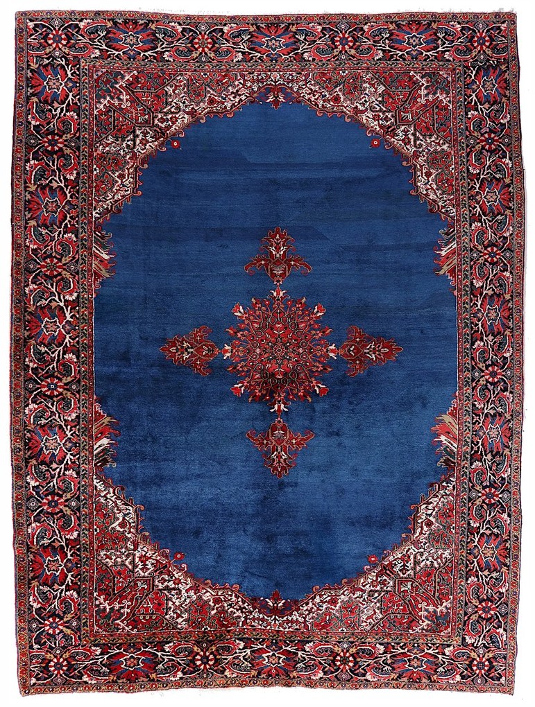 Heriz Tappeto 400x320 Blu (Iran) Annodato A Mano