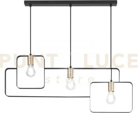 Lampadario a sospensione smith nera e oro 3 luci attacco e27 88,5x1...
