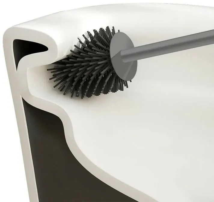 Scopino di ricambio per wc con setole in silicone grigio e manico in plastica