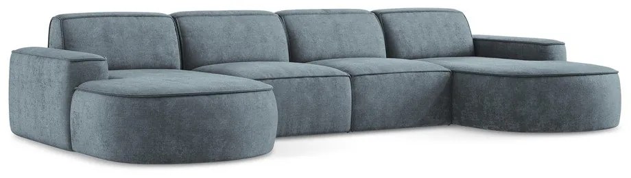 Divano angolare blu polveroso (a U) con rivestimento in ciniglia Omao – Makamii