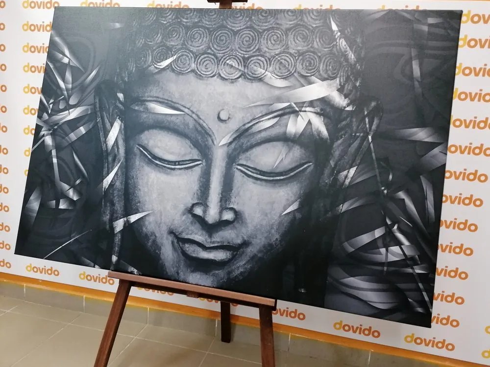 Stampa su tela – Buddha sorridente in bianco e nero
