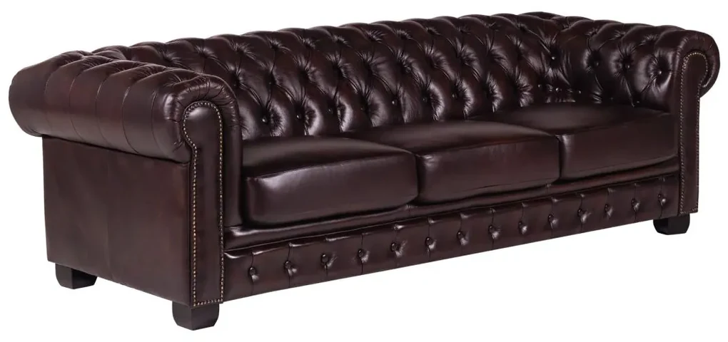 Poltrona Chesterfield in microfibra in pelle invecchiata marrone