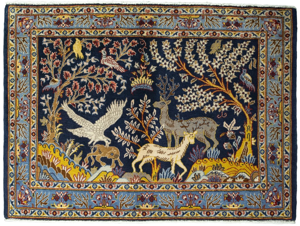 Kashan Tappeto persiano 100 x 70 Blu (Iran) Annodato A Mano