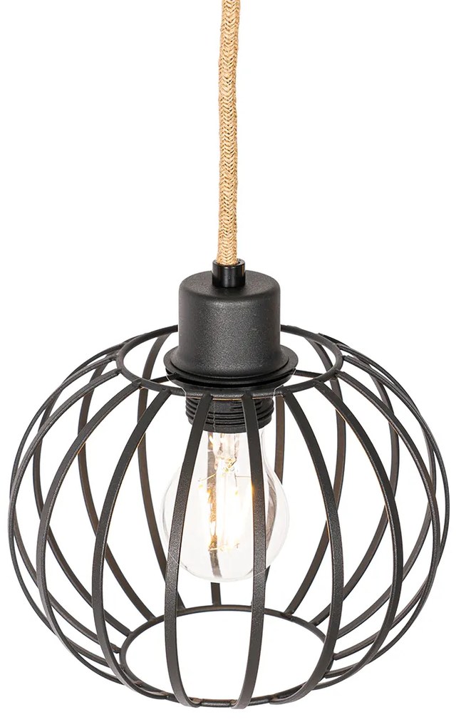 Lampada a sospensione rustica nera con legno 3 luci - Yura