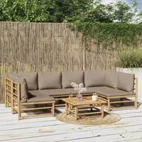 Set Salotto da Giardino 7pz con Cuscini Tortora Bamb 3155134