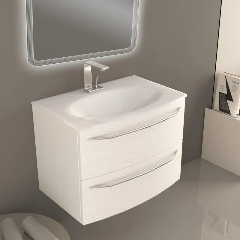 Mobile sottolavabo e lavabo Lyla per vasca centrale frassino bianco L 75 x H 55 x P 51 cm