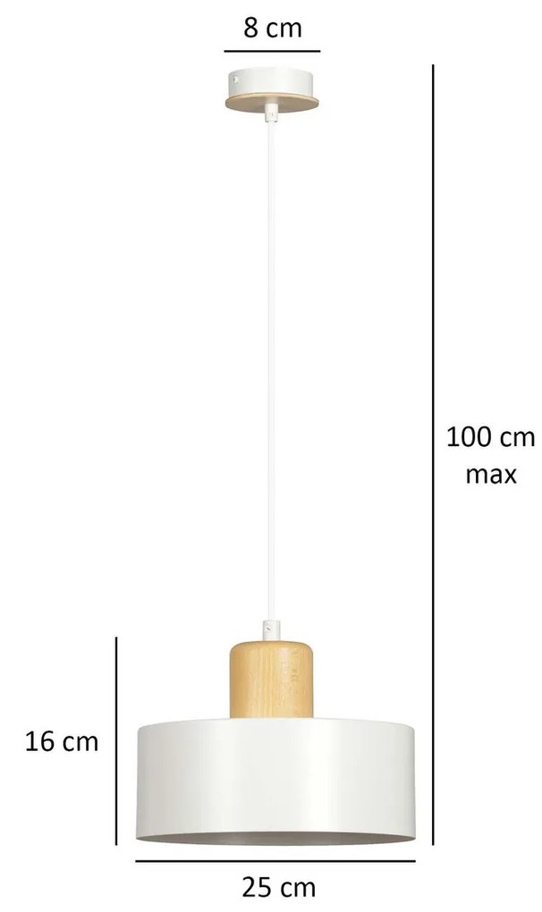 Sospensione Nordica 1 Luce Torin In Acciaio Bianco E Legno