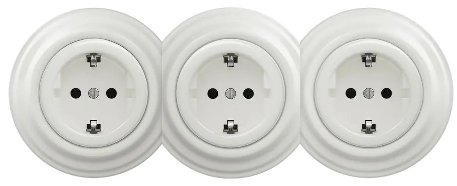 Kliklap - Presa tripla da parete in stile retrò con cornice SCHUKO 230 V bianca