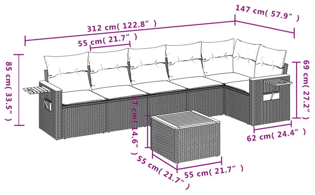 Set Divani da Giardino con Cuscini 7pz Nero Polyrattan