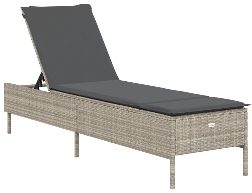 Lettino prendisole 2 pz con cuscini grigio chiaro in polyrattan