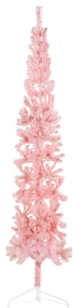 Albero Natale Artificiale Sottile A Metà E Supporto Rosa 210 Cm /