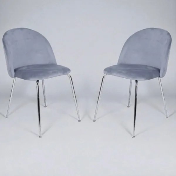 Sedia da pranzo in velluto Grigio Balena con gambe in metallo Cromo - PARIS 2 sedie