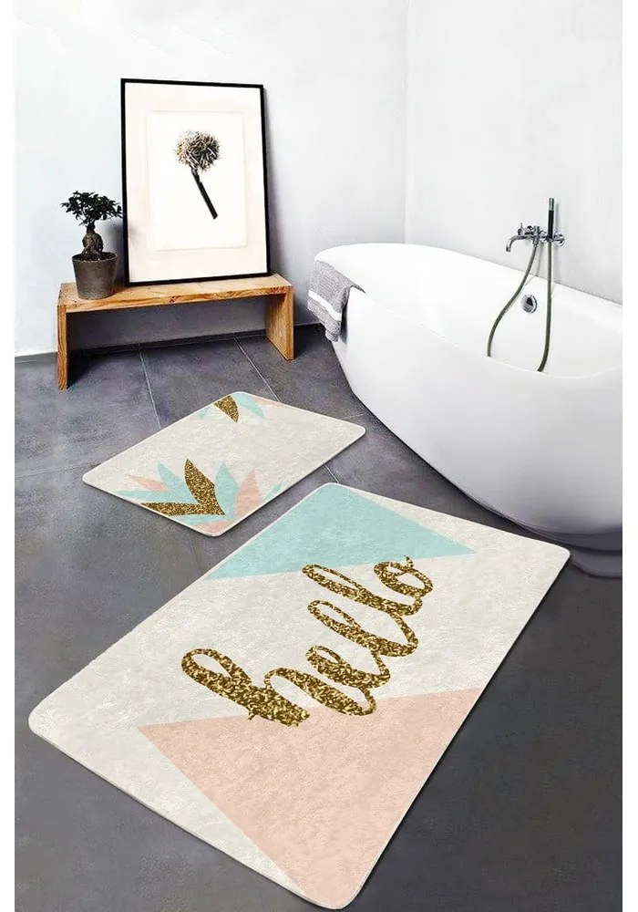 Set di tappetini per il bagno in velluto crema/dorati 2 pz 60x100 cm Hello – Mila Home