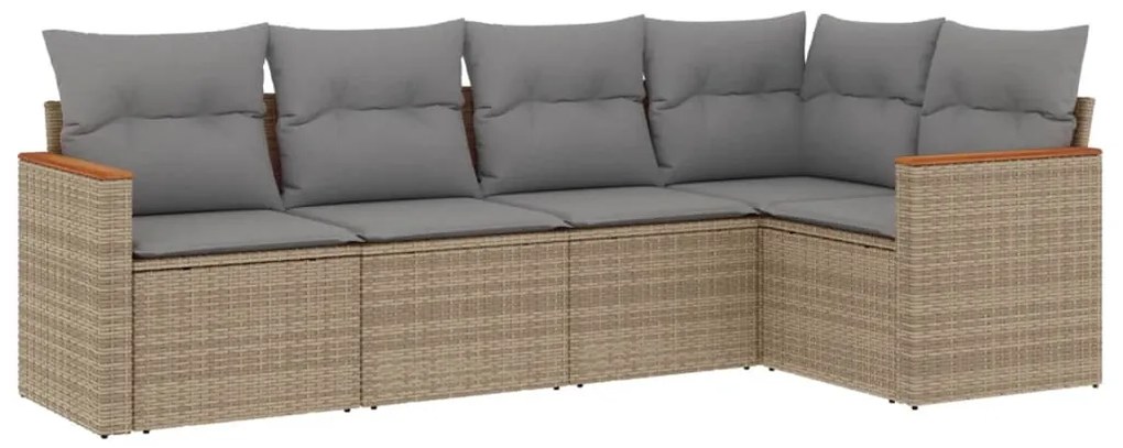 Set divano da giardino 5 pz con cuscini beige misto polyrattan