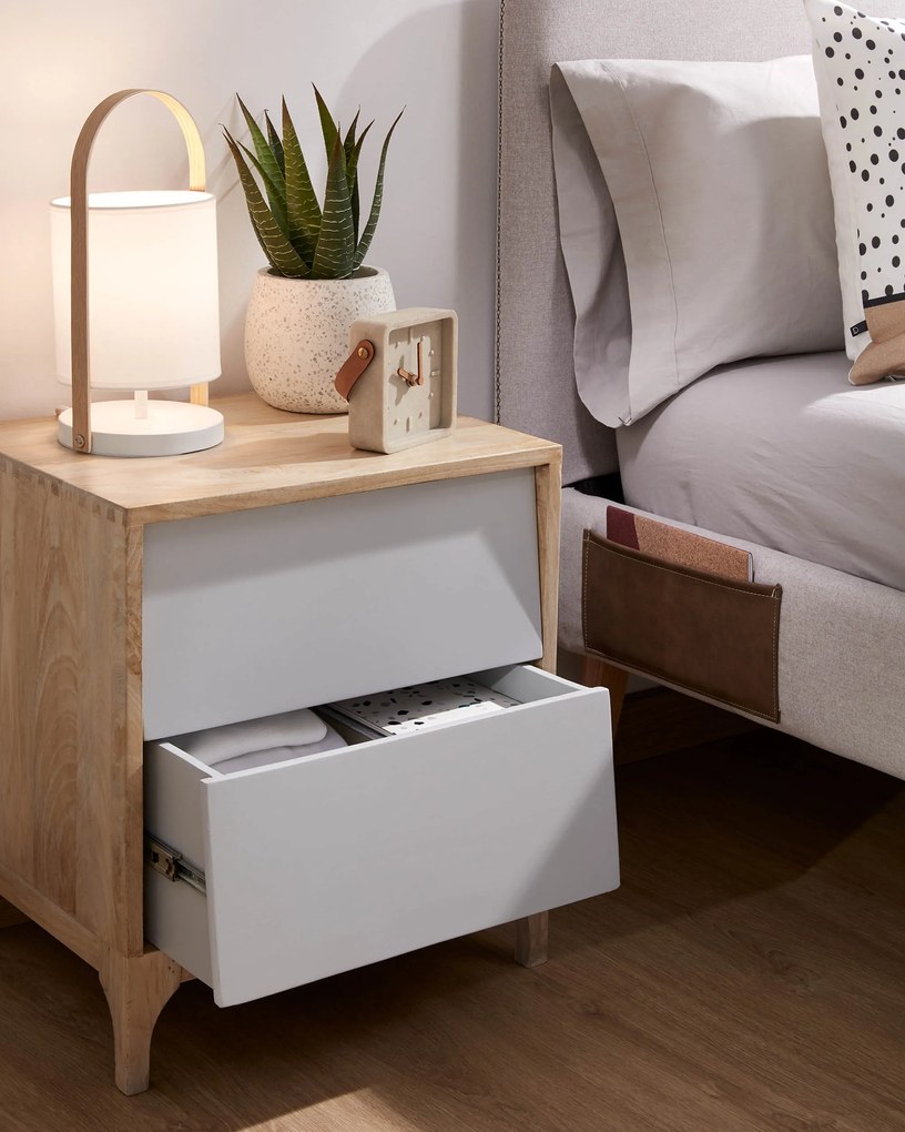 Kave Home - Letto Dyla sfoderabile beige, con gambe in faggio massiccio per materasso da 160 x 200 cm