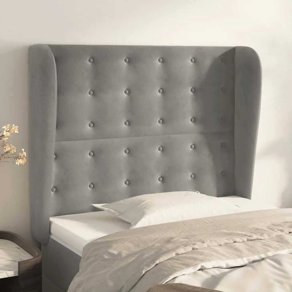 Testiera Ad Orecchio Grigio Chiaro 93x23x118/128 Cm İn Velluto /