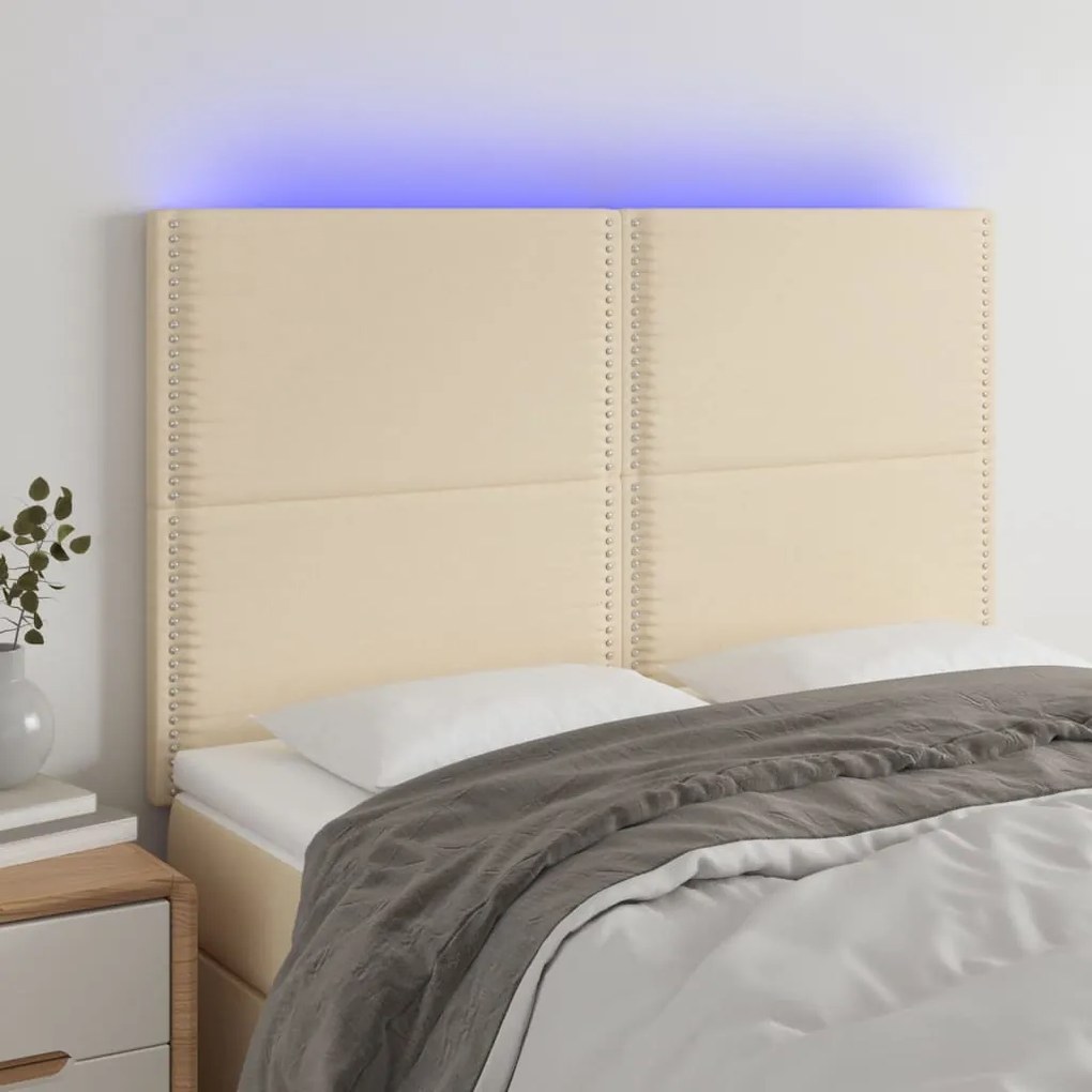 Testiera A Led Crema 144x5x118/128 Cm İn Tessuto /