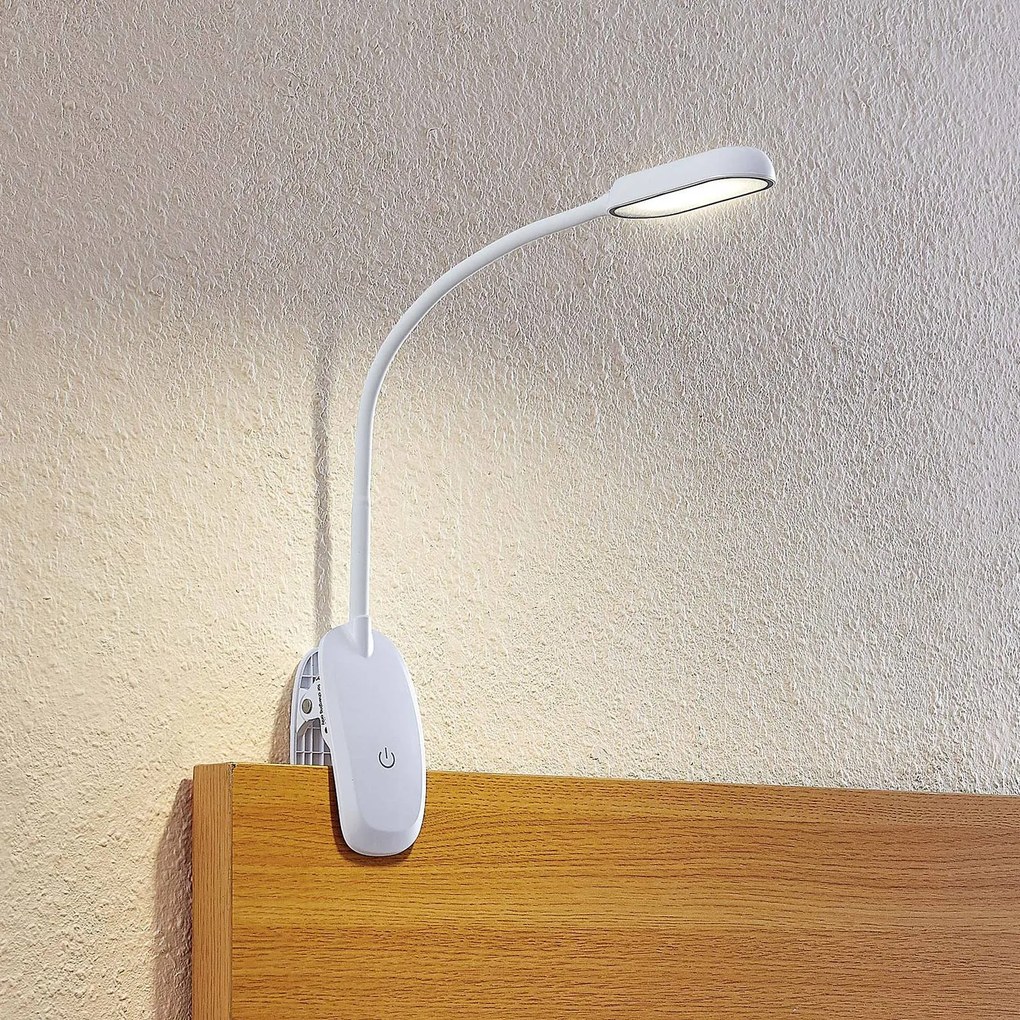 Lampada LED a morsetto Najari Prios, altezza 51 cm, bianco, batteria