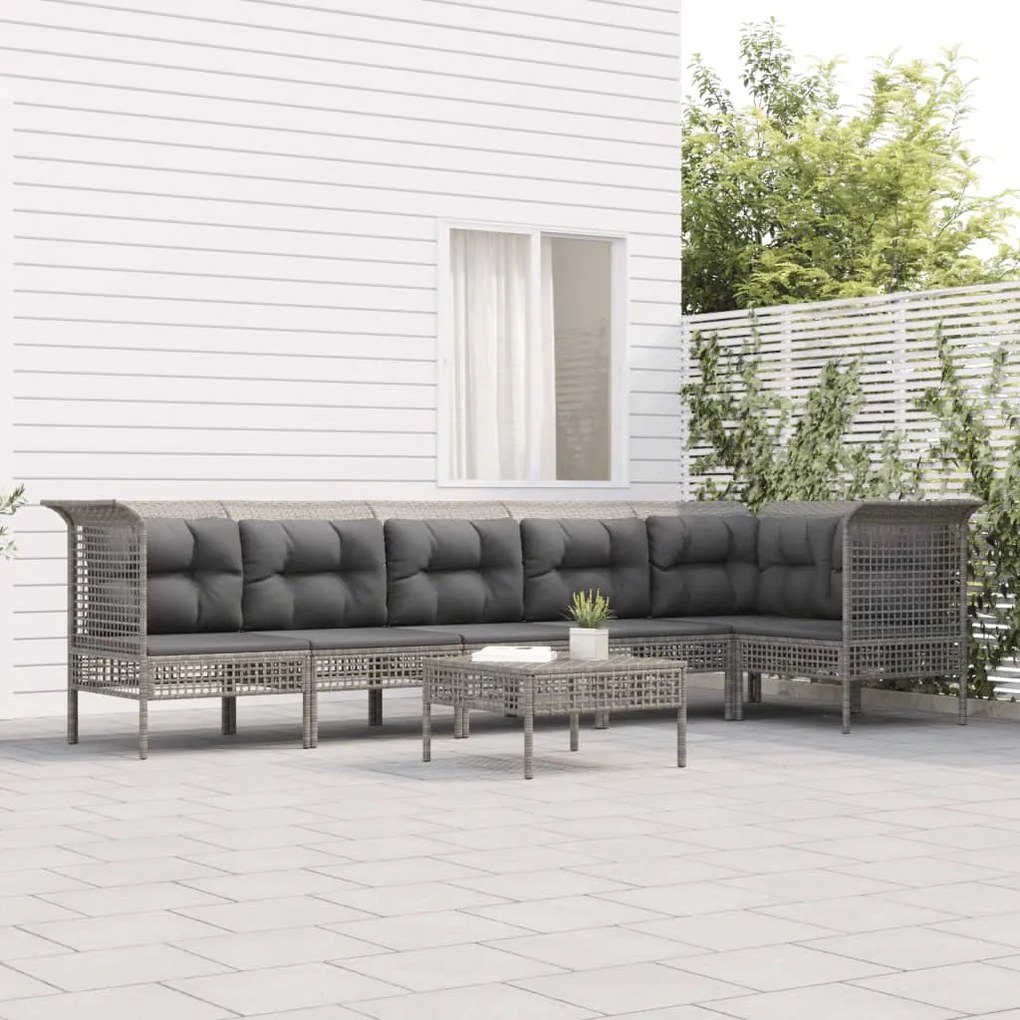 Set divani da giardino 7 pz con cuscini in polyrattan grigio