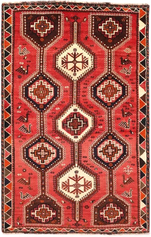 Shiraz Tappeto persiano 130 x 270 Rosso (Iran) Annodato A Mano