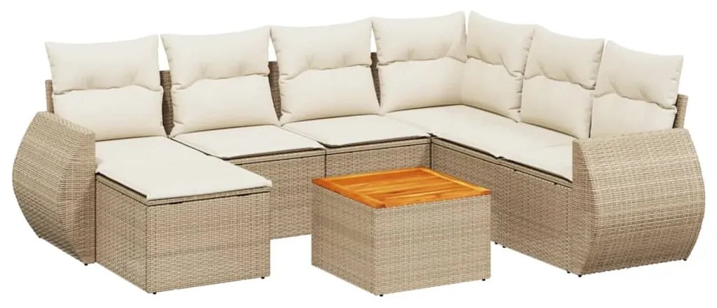 Set Divano da Giardino 8 pz con Cuscini Beige in Polyrattan