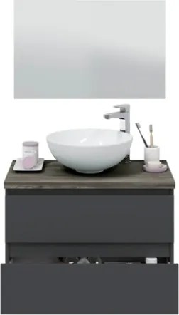 Mobile Da Bagno Sospeso 80 Cm 2 Cassetti Con Lavabo Da Appoggio Tokyo Antracite