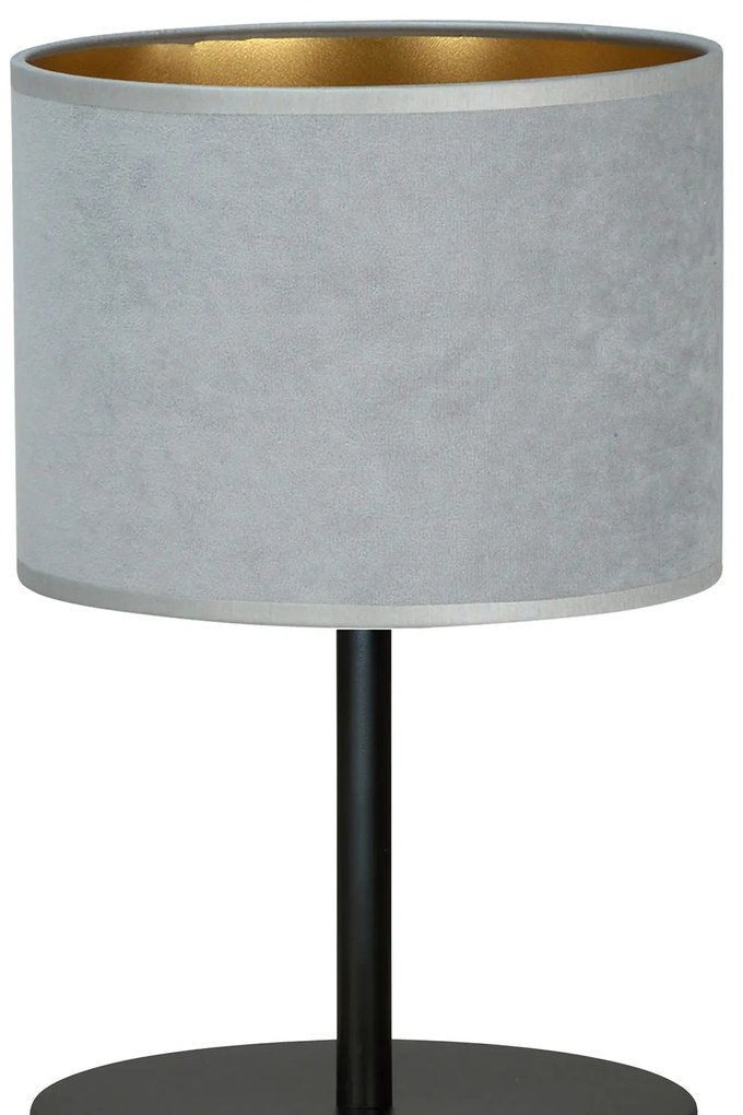 Lampada Da Tavolo 1 Luce Ganesha In Acciaio Nero E Paralume In Tessuto Grigio