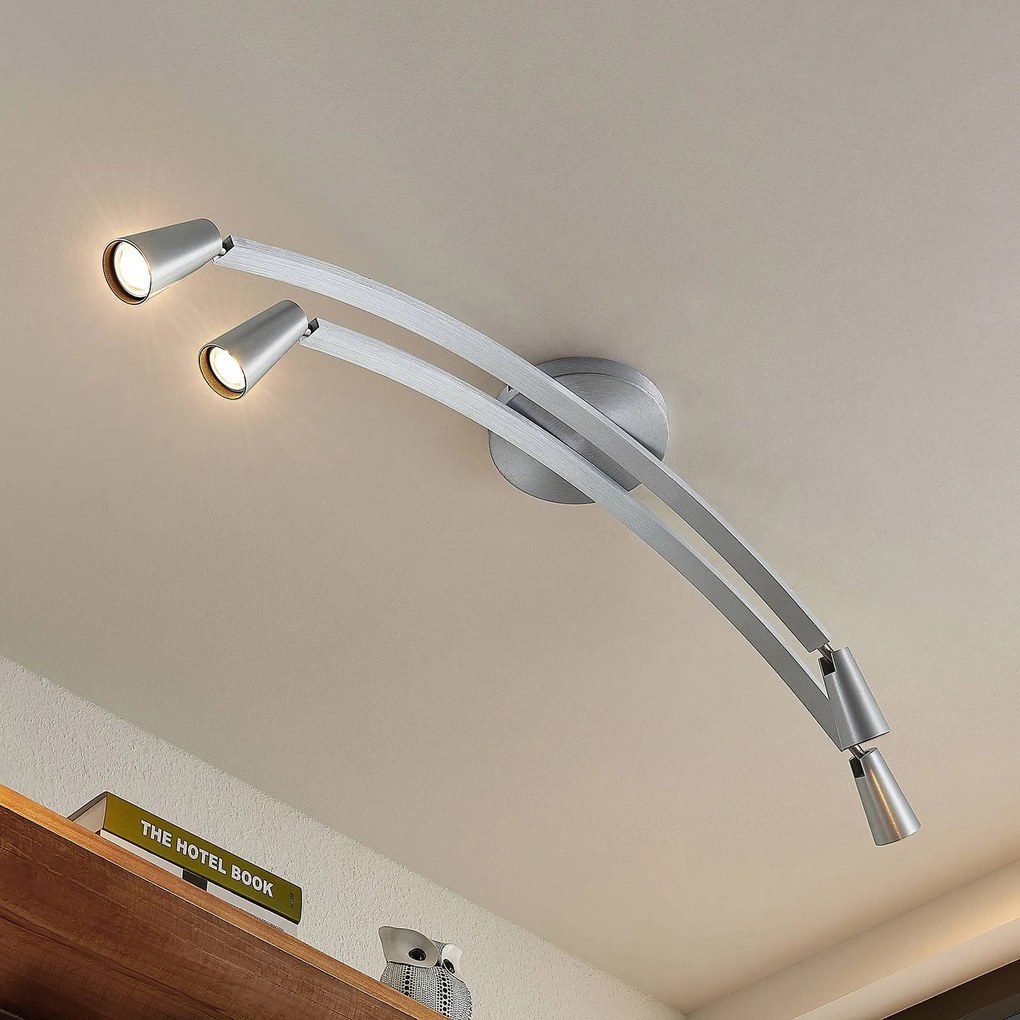 Plafoniera di design Velanoris Lucande, dimmerabile, Alluminio / Grigio / Zincato, Soggiorno / Sala da pranzo, Alluminio, Moderno, Plafoniera