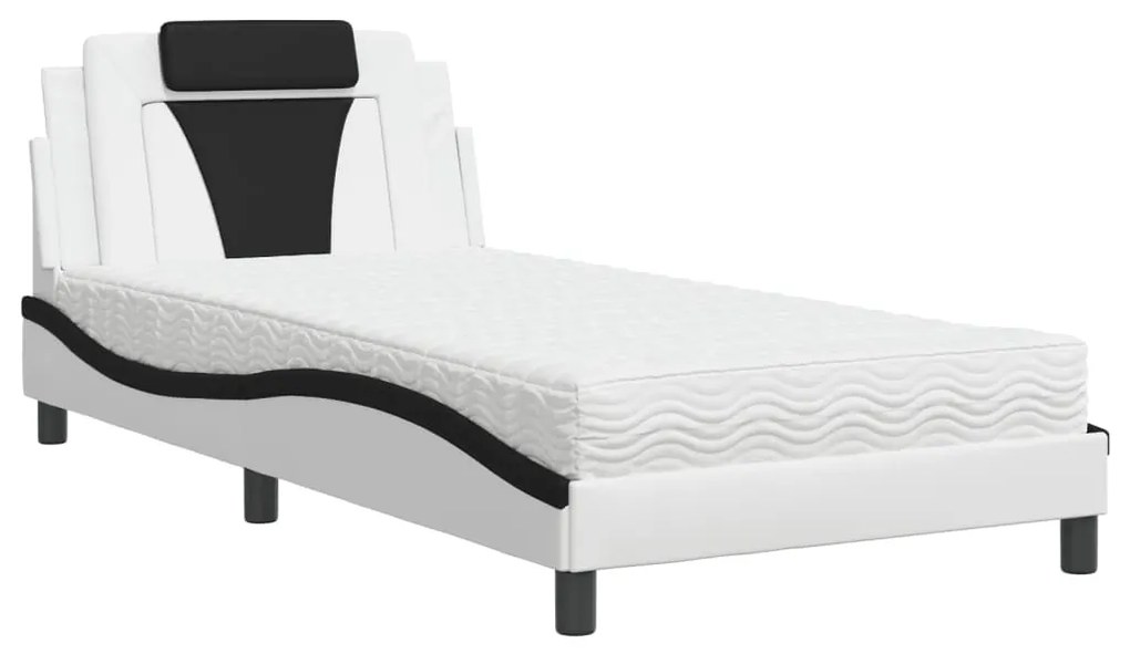 Letto con Materasso Bianco e Nero 100x200 cm in Similpelle