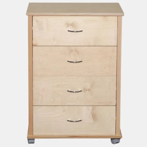 Cassettiera con ruote ICON 58X83h cm in Legno di Faggio a 4 Cassetti Naturale