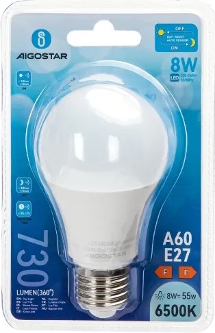 Lampadina LED A60 con sensore crepuscolare E27/8W/230V 6500K - Aigostar