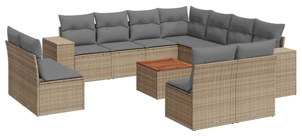 Set divani da giardino 12 pz con cuscini beige in polyrattan