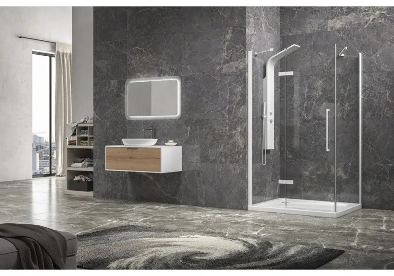 Kamalu - Cabina doccia 90x140 colore bianco porta battente | KT5000B